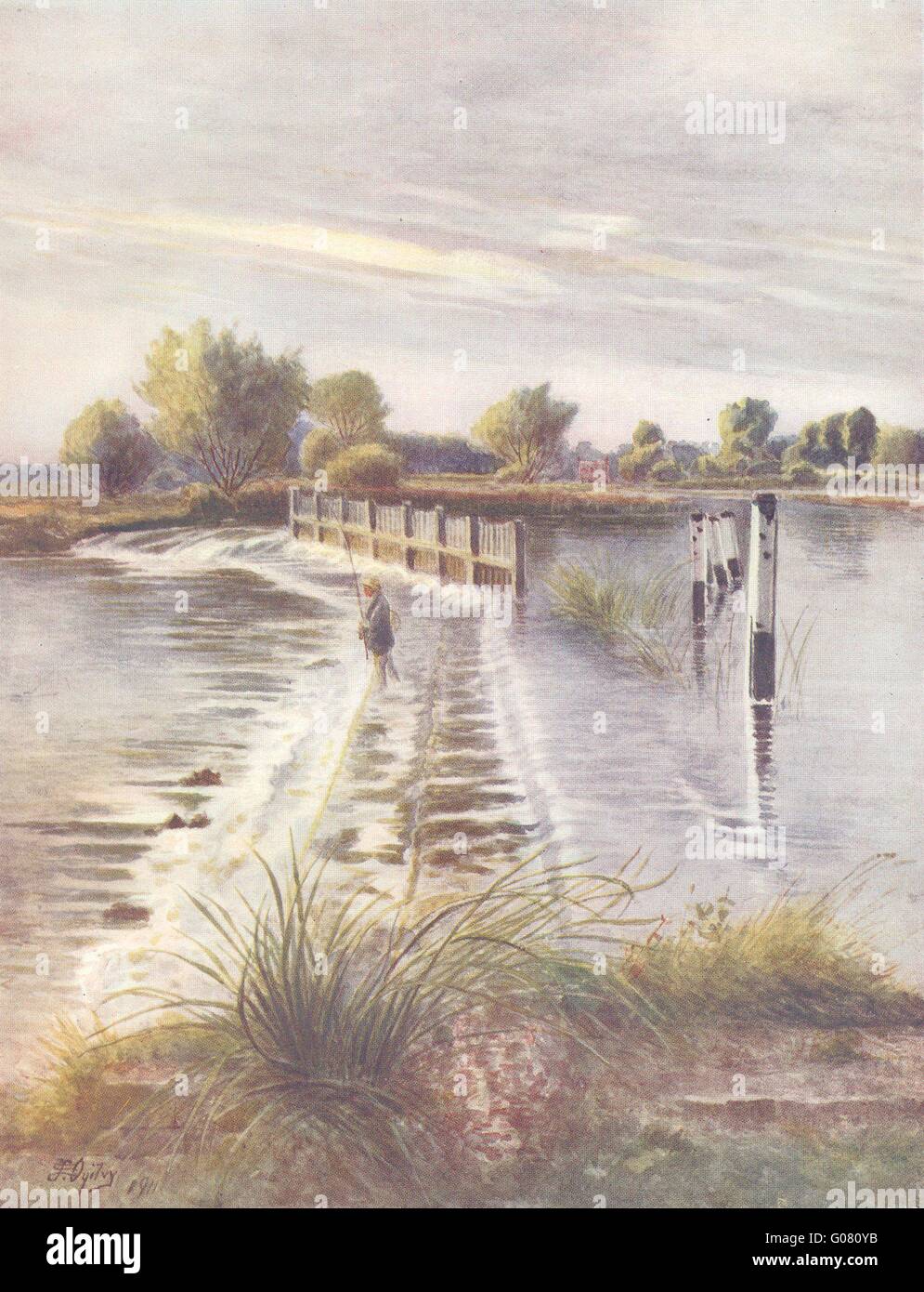 CHERTSEY: Das Wehr in Chertsey. Surrey, antiken Druck 1914 Stockfoto