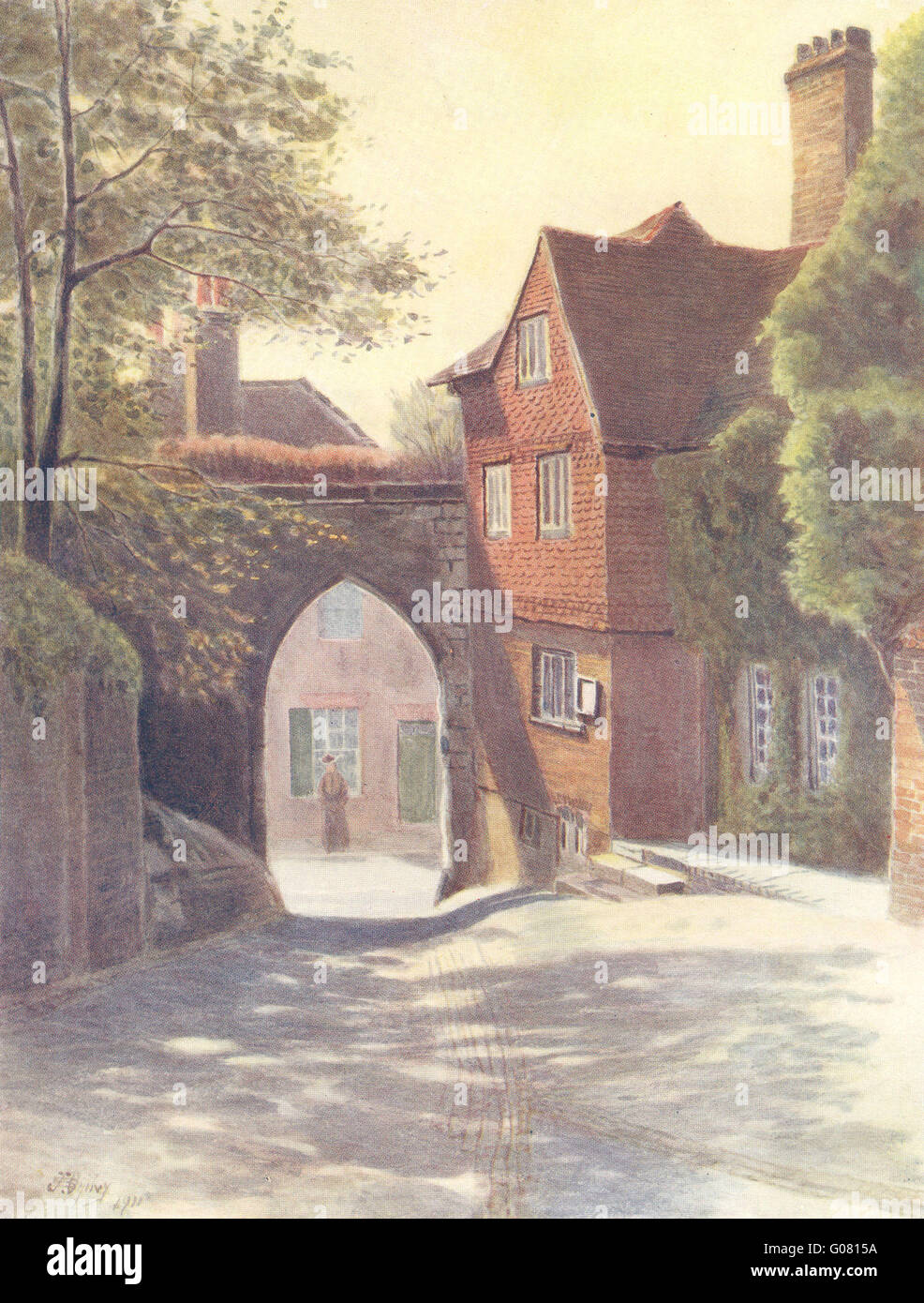 GUILDFORD: Burg Tor und Museum. Surrey, antiken Druck 1914 Stockfoto