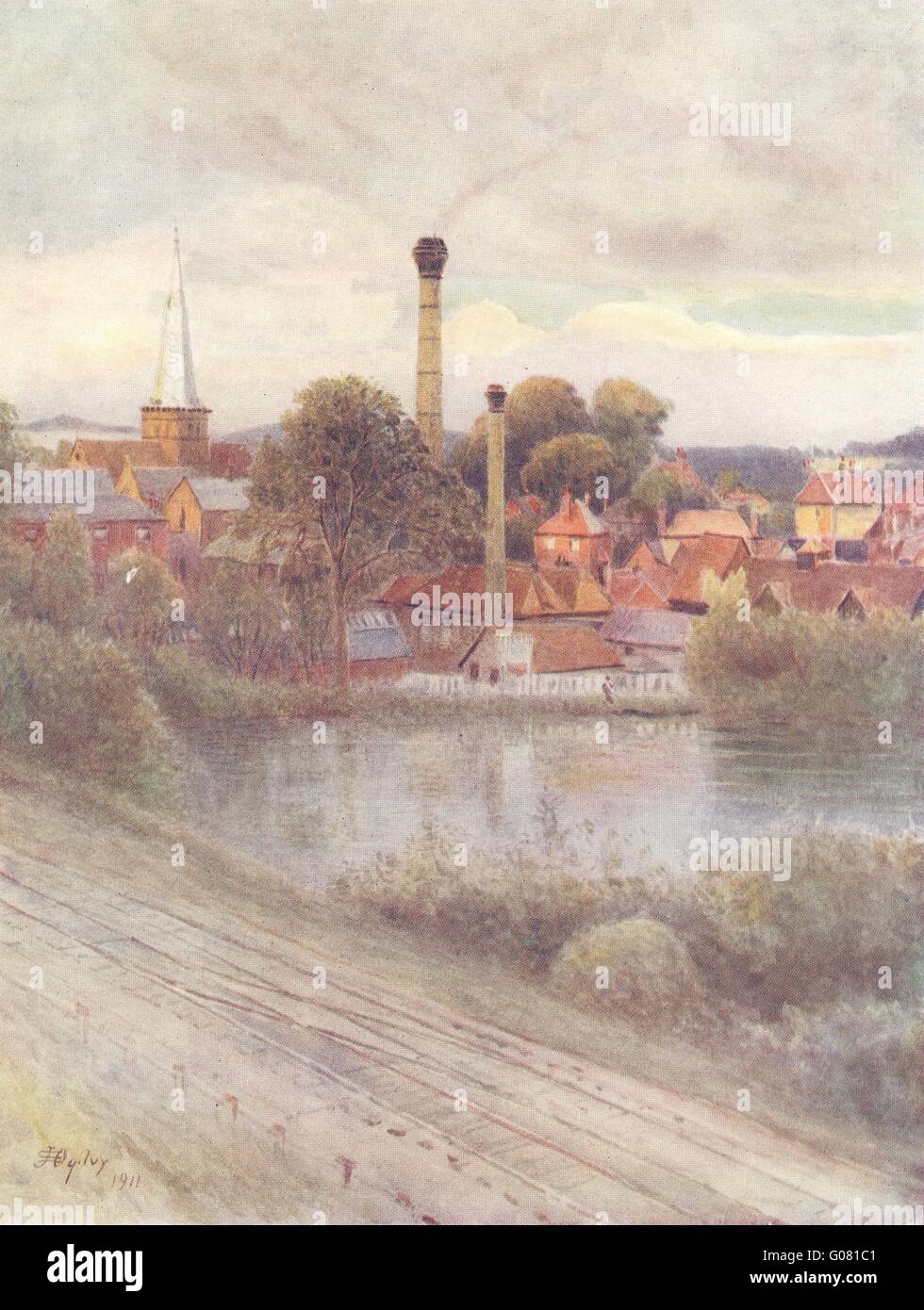 GODALMING: Blick auf die Stadt. Surrey, antiken Druck 1914 Stockfoto