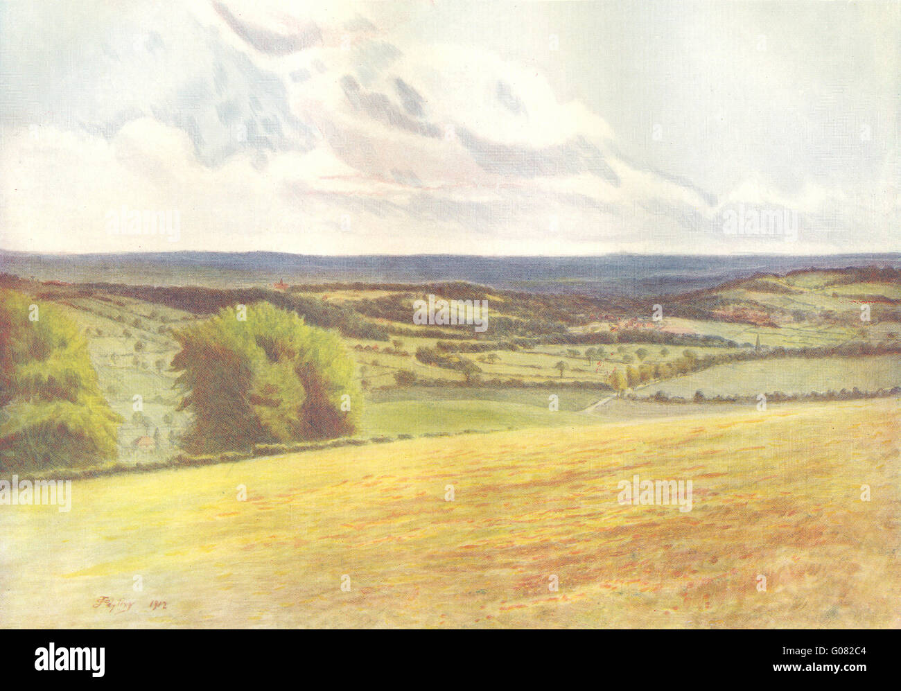 TATSFIELD: Blick aus dem Kirchhof. Surrey, antiken Druck 1914 Stockfoto