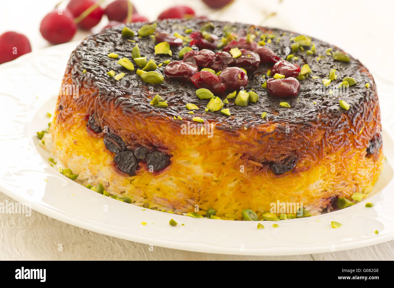 Alboloo Polo persischer Safranreis mit Sauerkirschen Stockfoto
