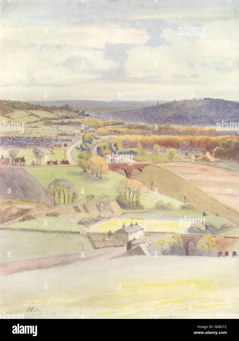 SURREY: Blick über Merstham und Redhill, aus Alderstead, antiken Druck 1914 Stockfoto