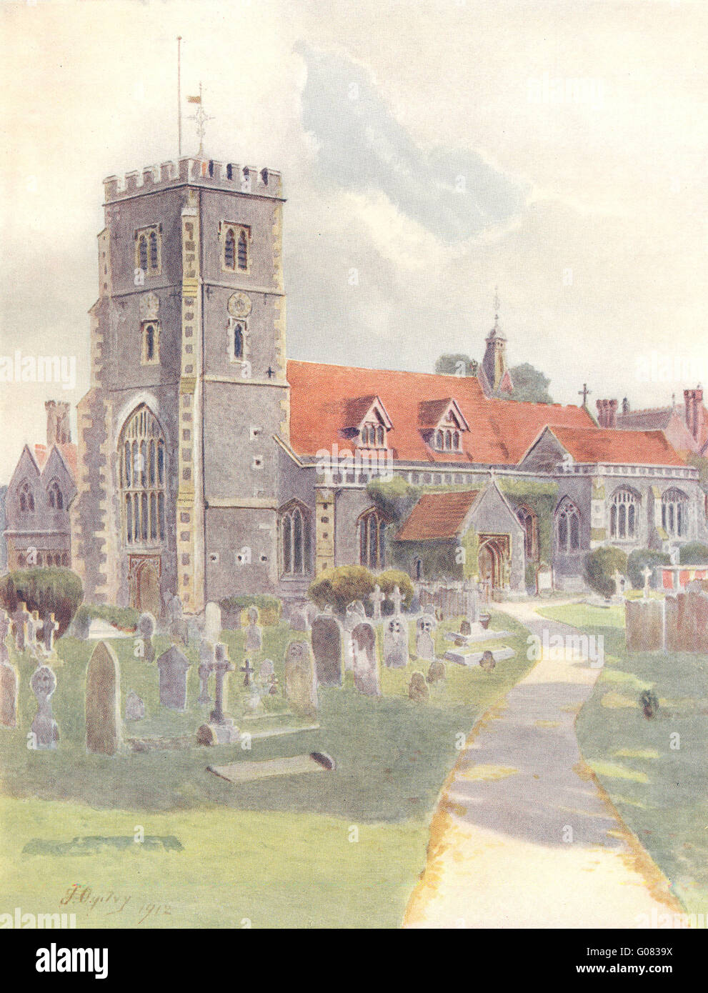 BEDDINGTON: Beddington Kirche. Surrey, antiken Druck 1914 Stockfoto