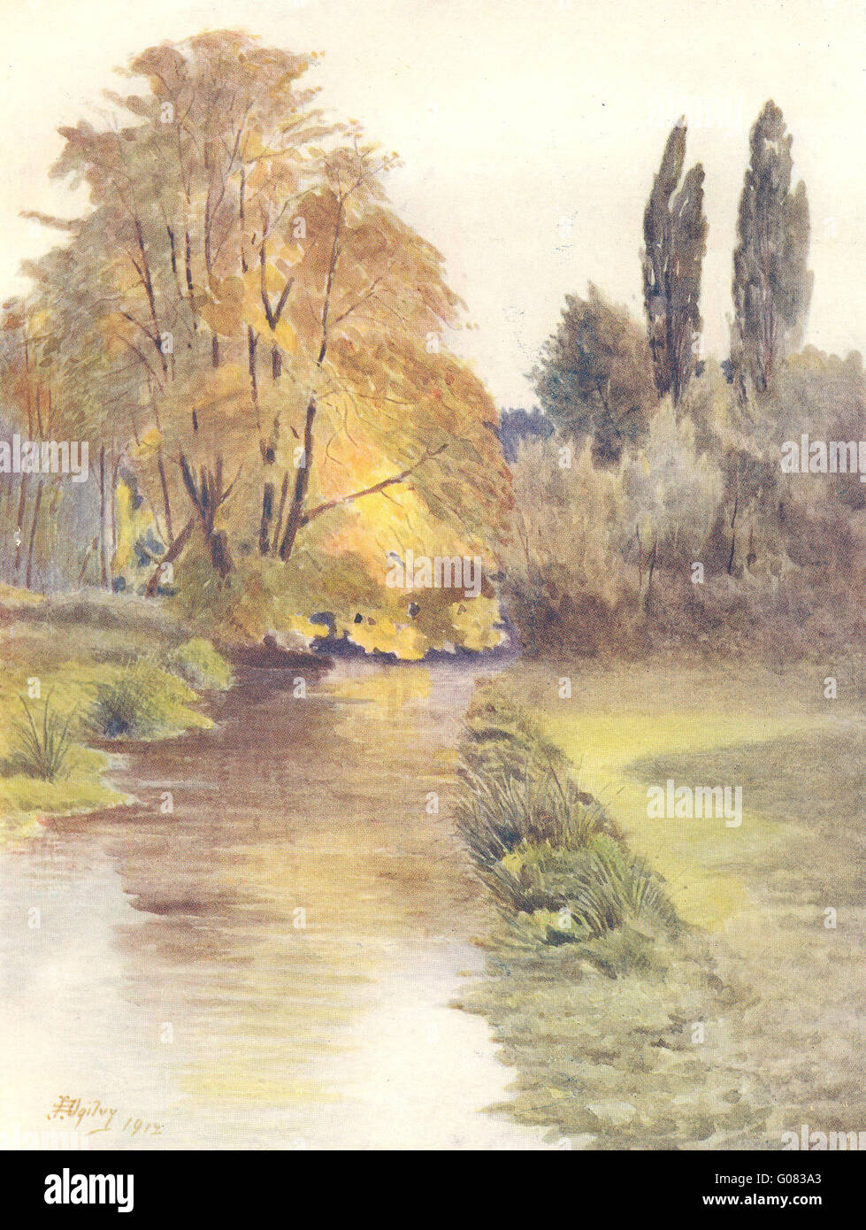 SURREY: Blick auf den Fluss Wandle, antike print 1914 Stockfoto