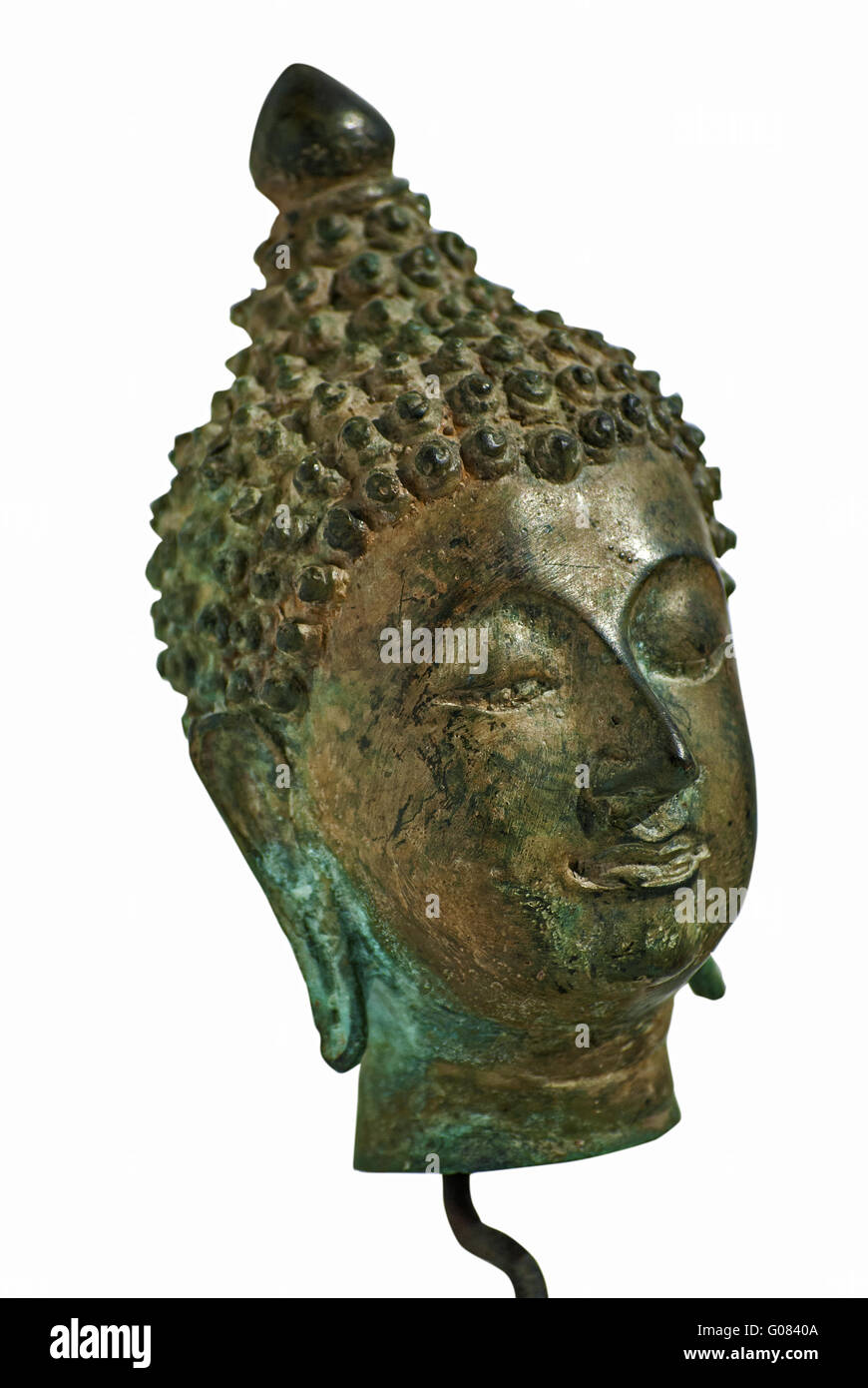 Buddha Bronze Kopf Closeup isoliert auf weißem backg Stockfoto