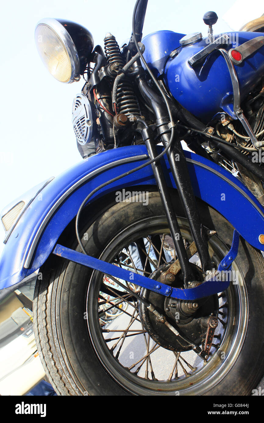 blauer Oldtimer Motorrad Stockfoto