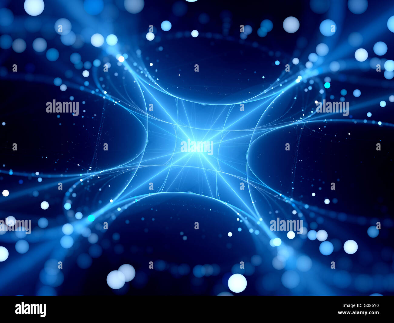 Blaue neue leuchtende Weltraumtechnologie, Computer generiert abstrakten Hintergrund Stockfoto
