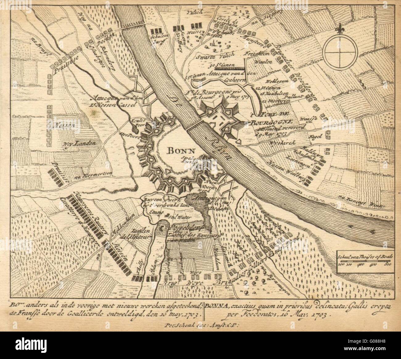 BONN: Schenk: Stadtplan. Knapp. Deutschland, 1710 Antike Landkarte Stockfoto