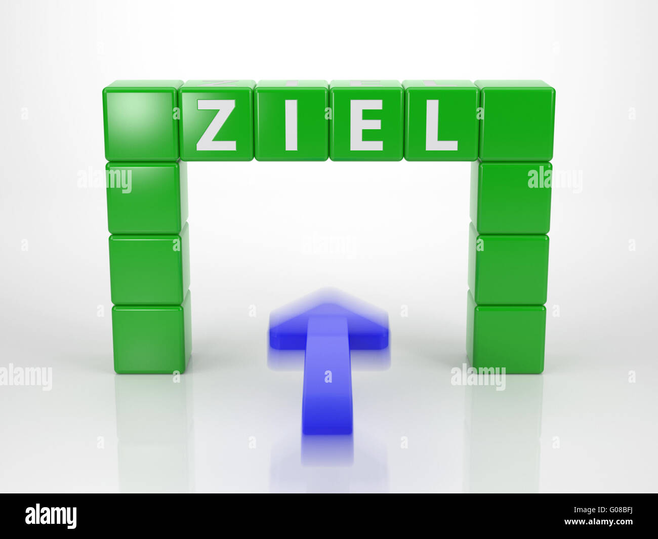 Erreichen Sie Ihr Ziel - Serie Worte aus Letterdices Sprache Deutsch Stockfoto