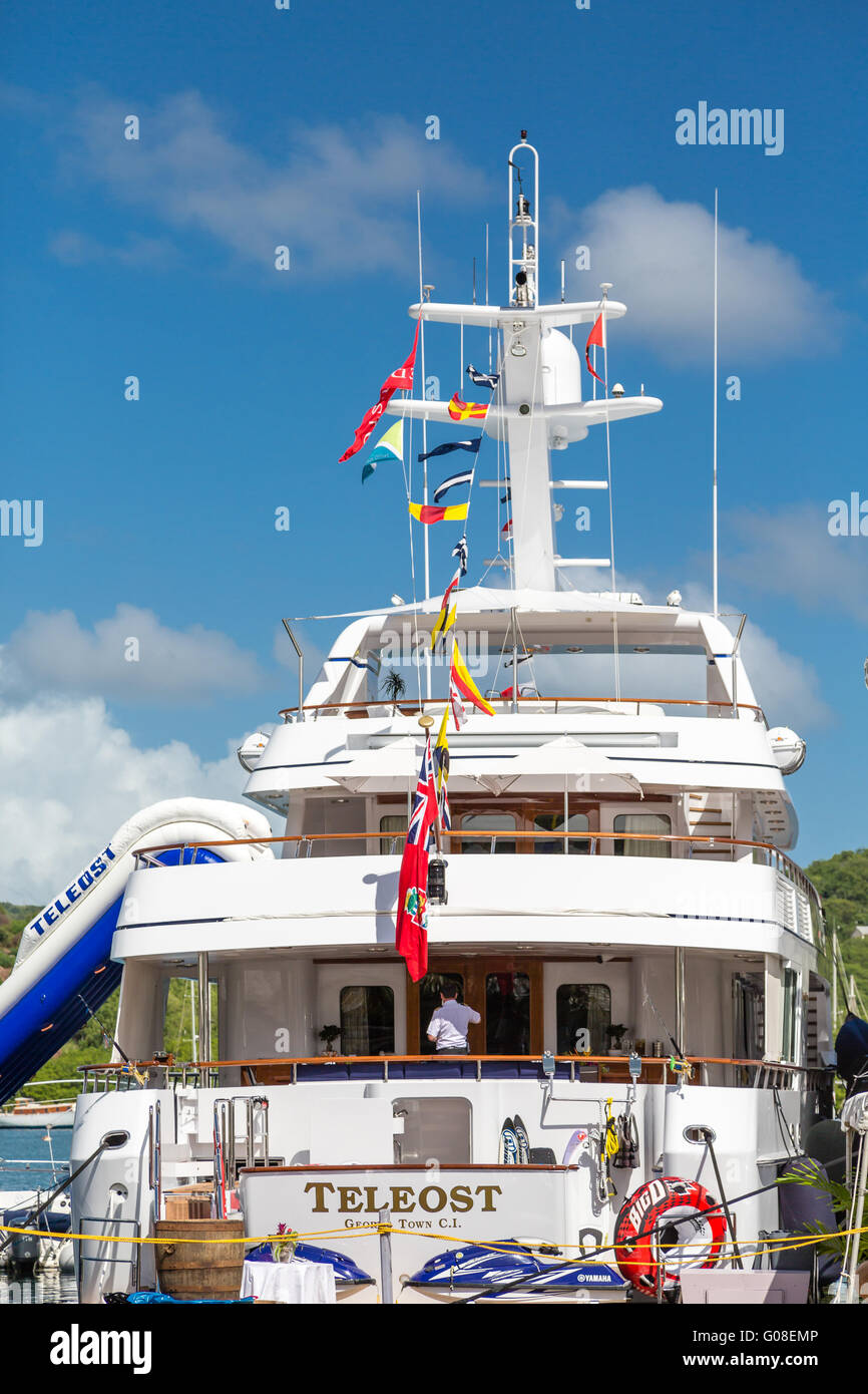 Teleost Yacht auf Antigua Stockfoto