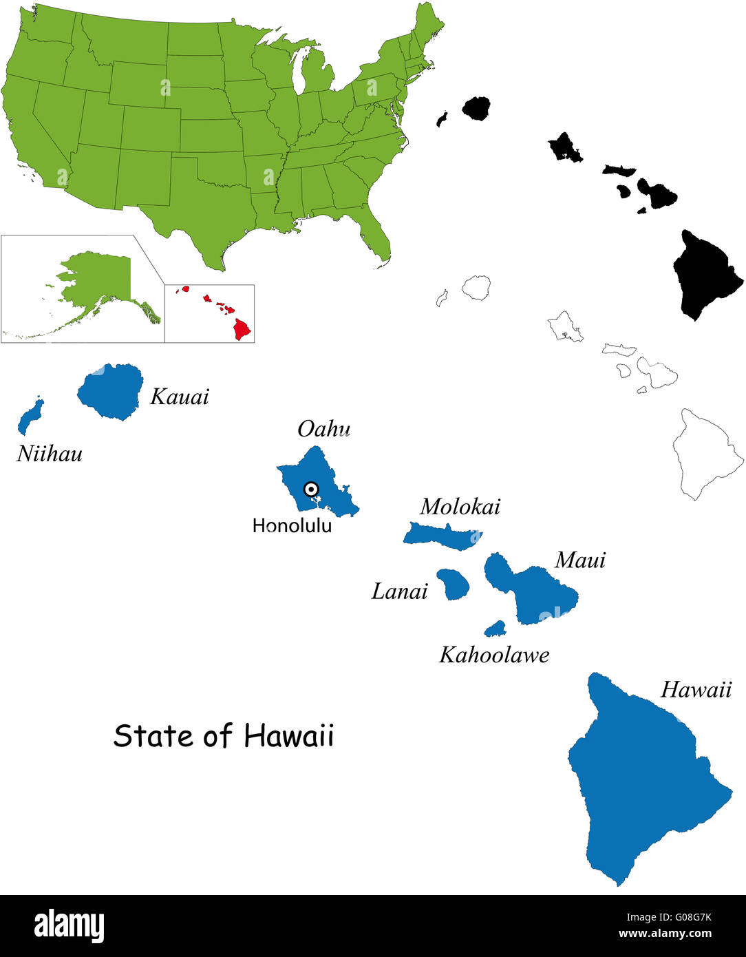 Karte von Hawaii Stockfoto