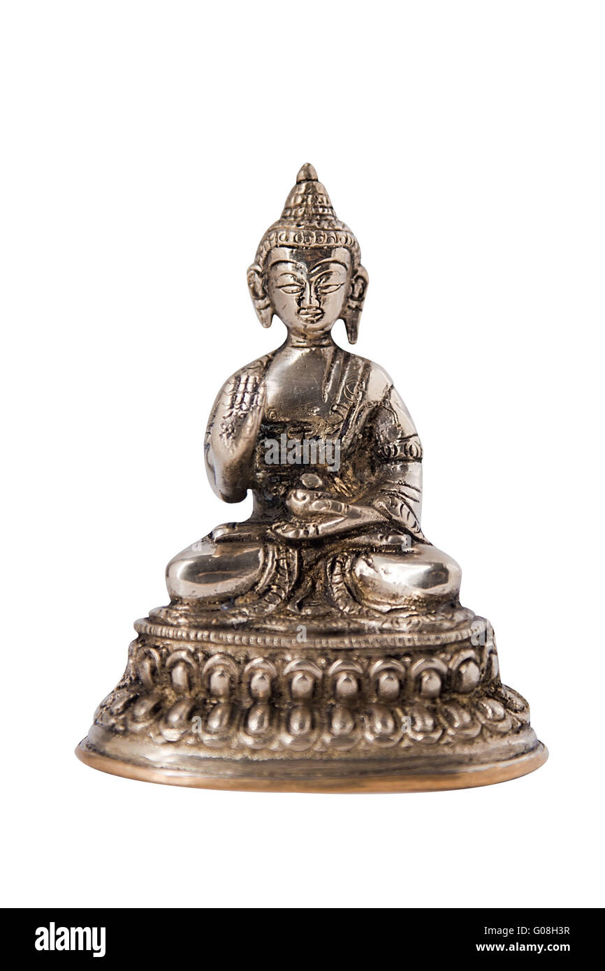 Buddha-Statue auf weißem Hintergrund Stockfoto