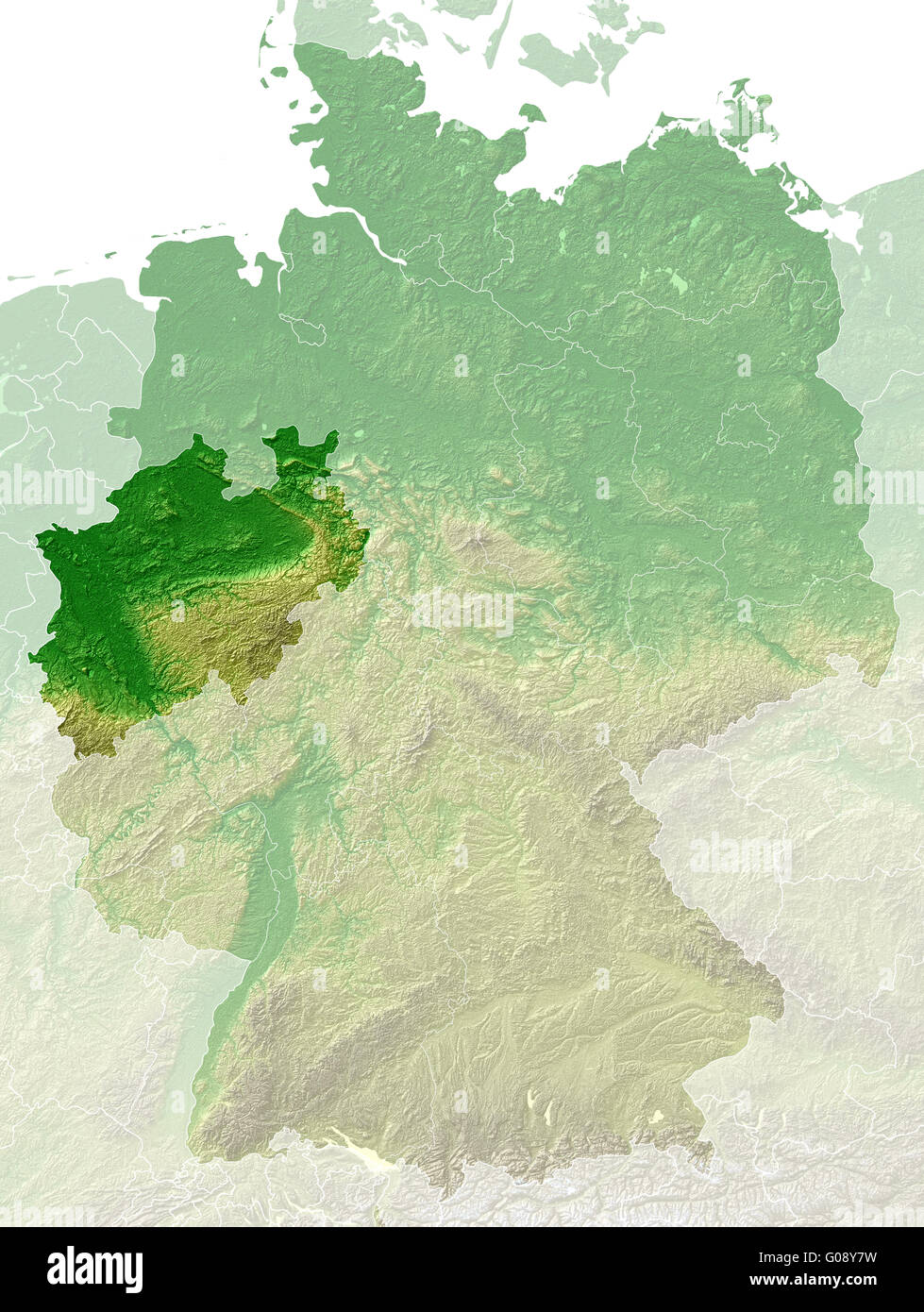 Nordrhein-Westfalen - topographische Reliefkarte Stockfoto