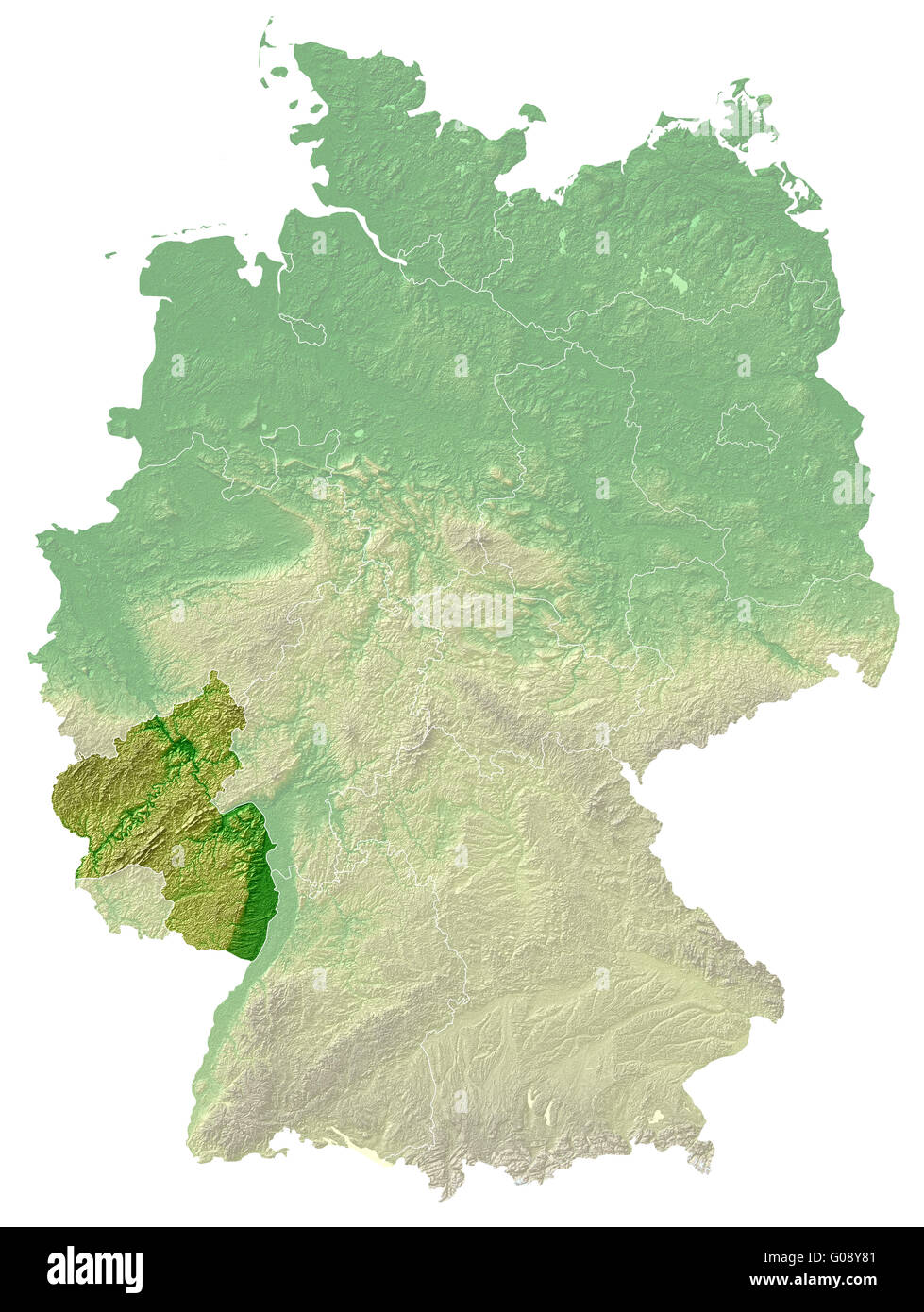 Rheinland-Pfalz - topographische Reliefkarte Stockfoto