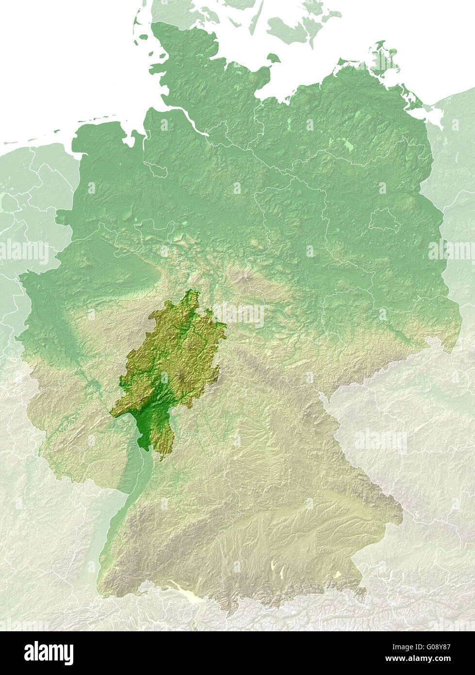 Hessen - topographische Reliefkarte Deutschland Stockfotografie - Alamy