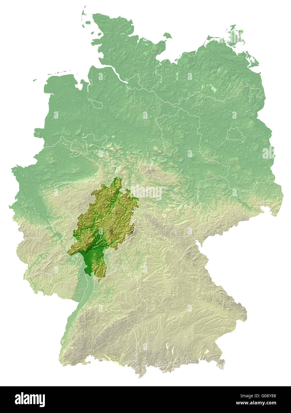 Hessen - topographische Reliefkarte Deutschland Stockfoto