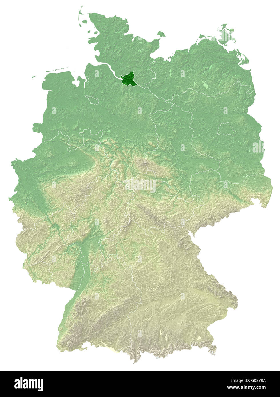 Hamburg - topographische Reliefkarte Deutschland Stockfoto