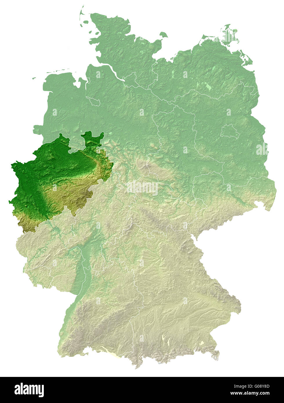 Nordrhein-Westfalen - topographische Reliefkarte Stockfoto