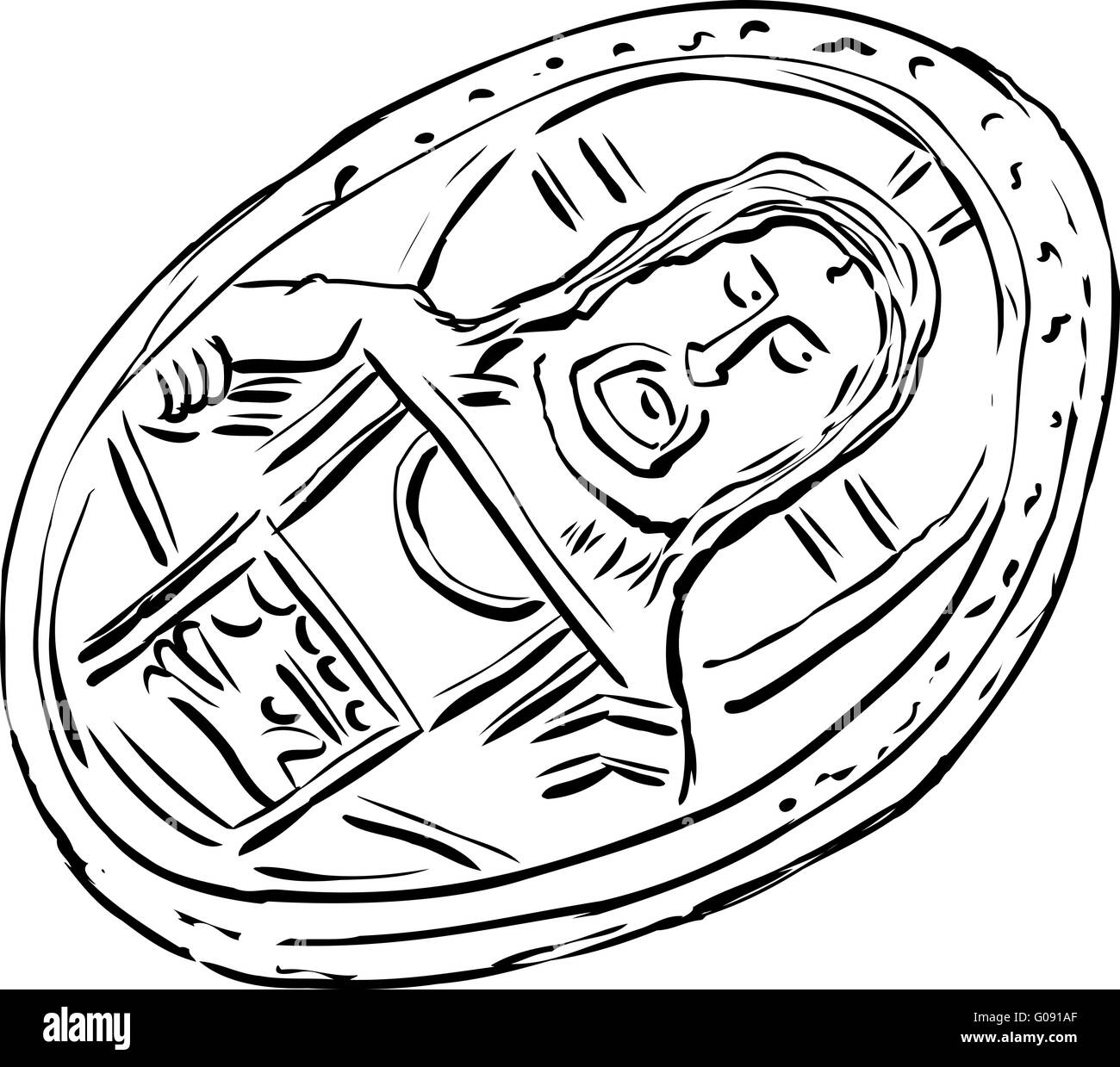 Darstellung der einzelnen alten Histamenon Münze aus dem byzantinischen Reich über weiß Stockfoto