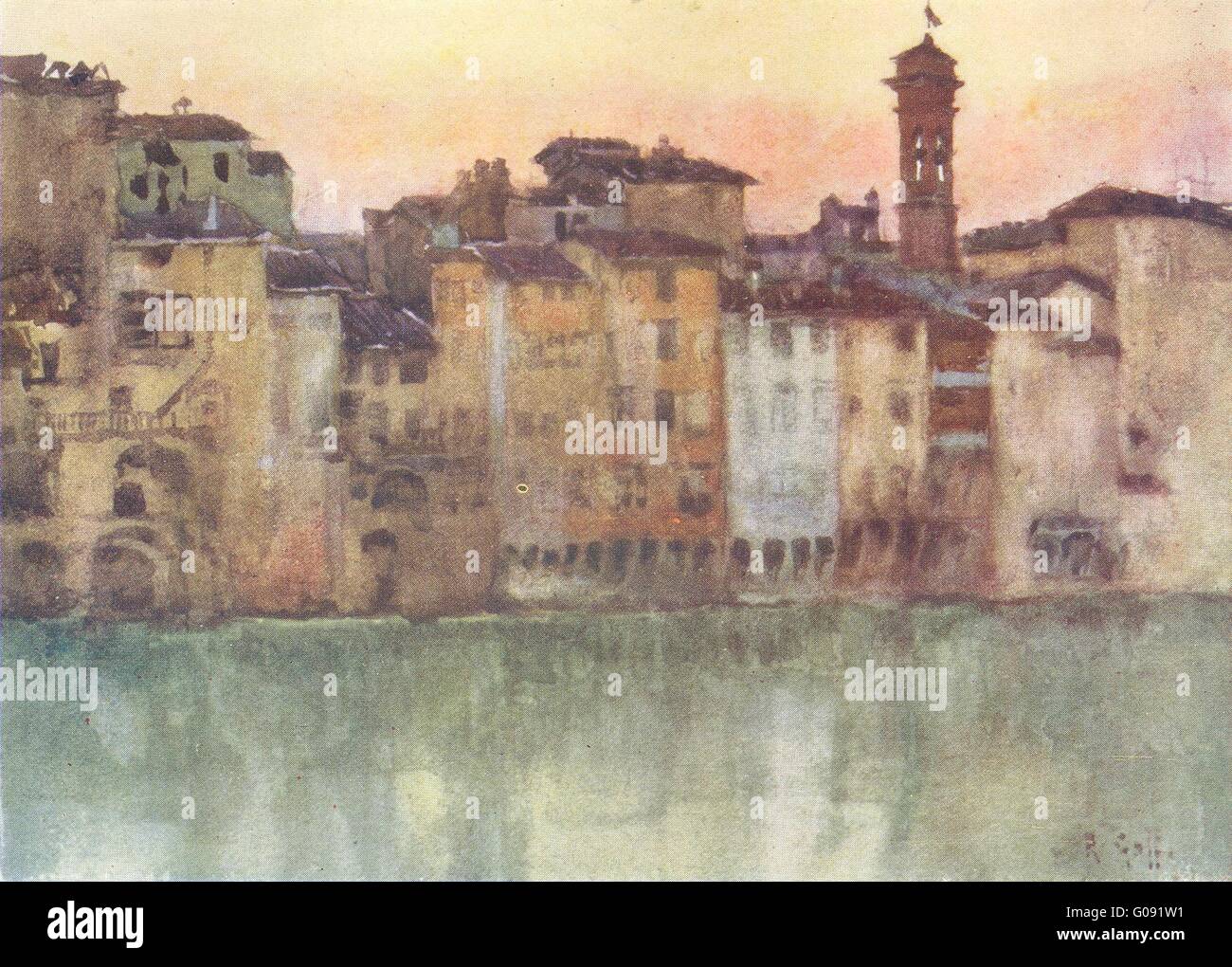 Florenz-FIRENZE: Alte Häuser am linken Ufer des Arno, Blick nach Westen, 1905 Stockfoto