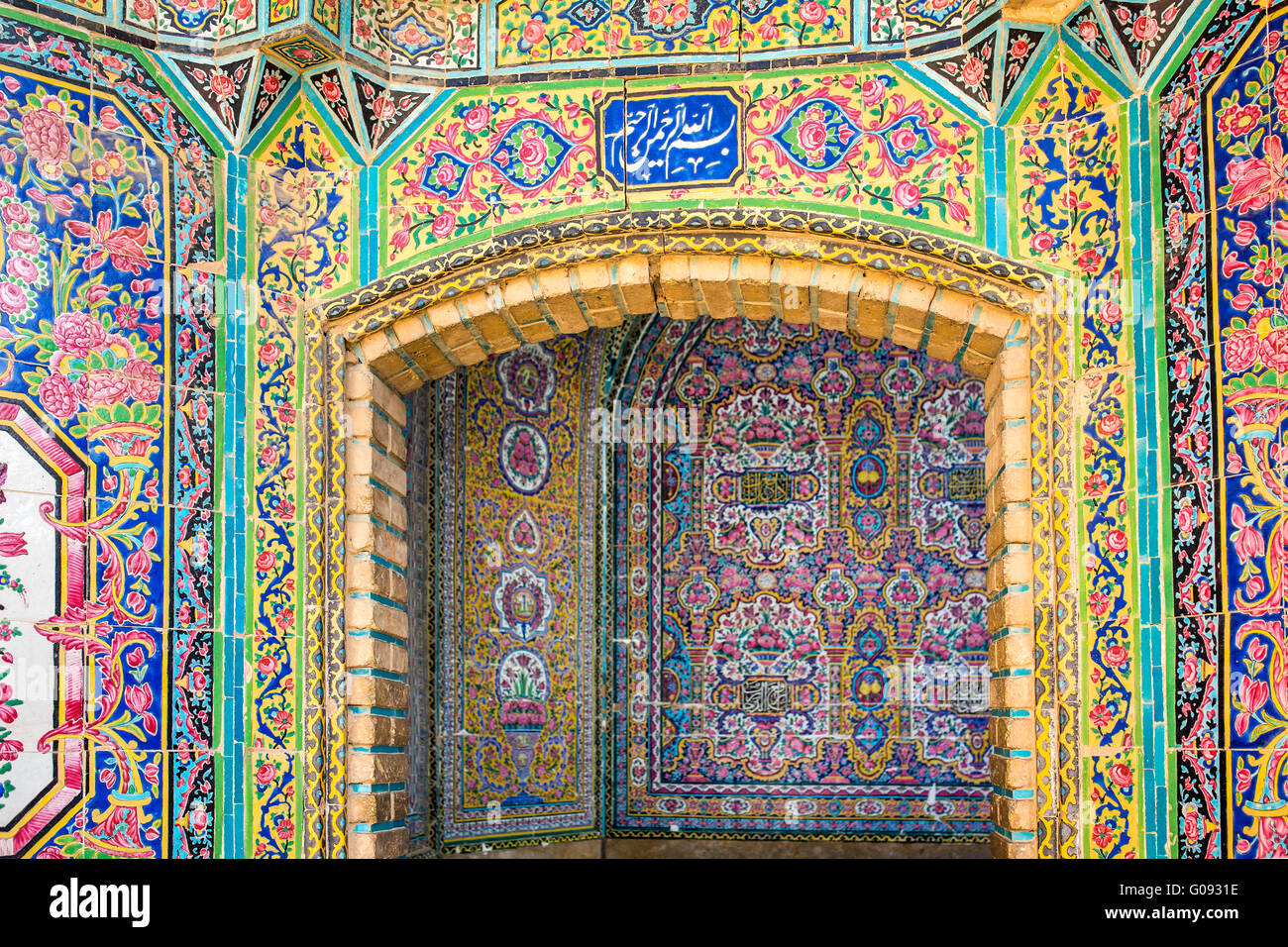 Orientalische Ornamente von Nasir al-Mulk Moschee, Shiraz, Iran Stockfoto