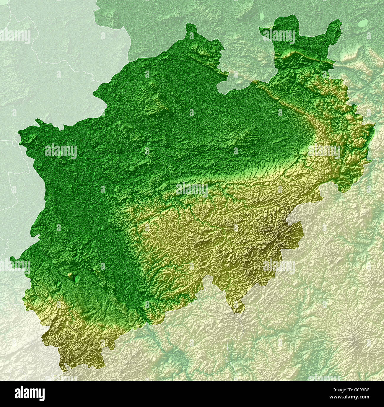 Nordrhein-Westfalen - topographische Reliefkarte Stockfoto