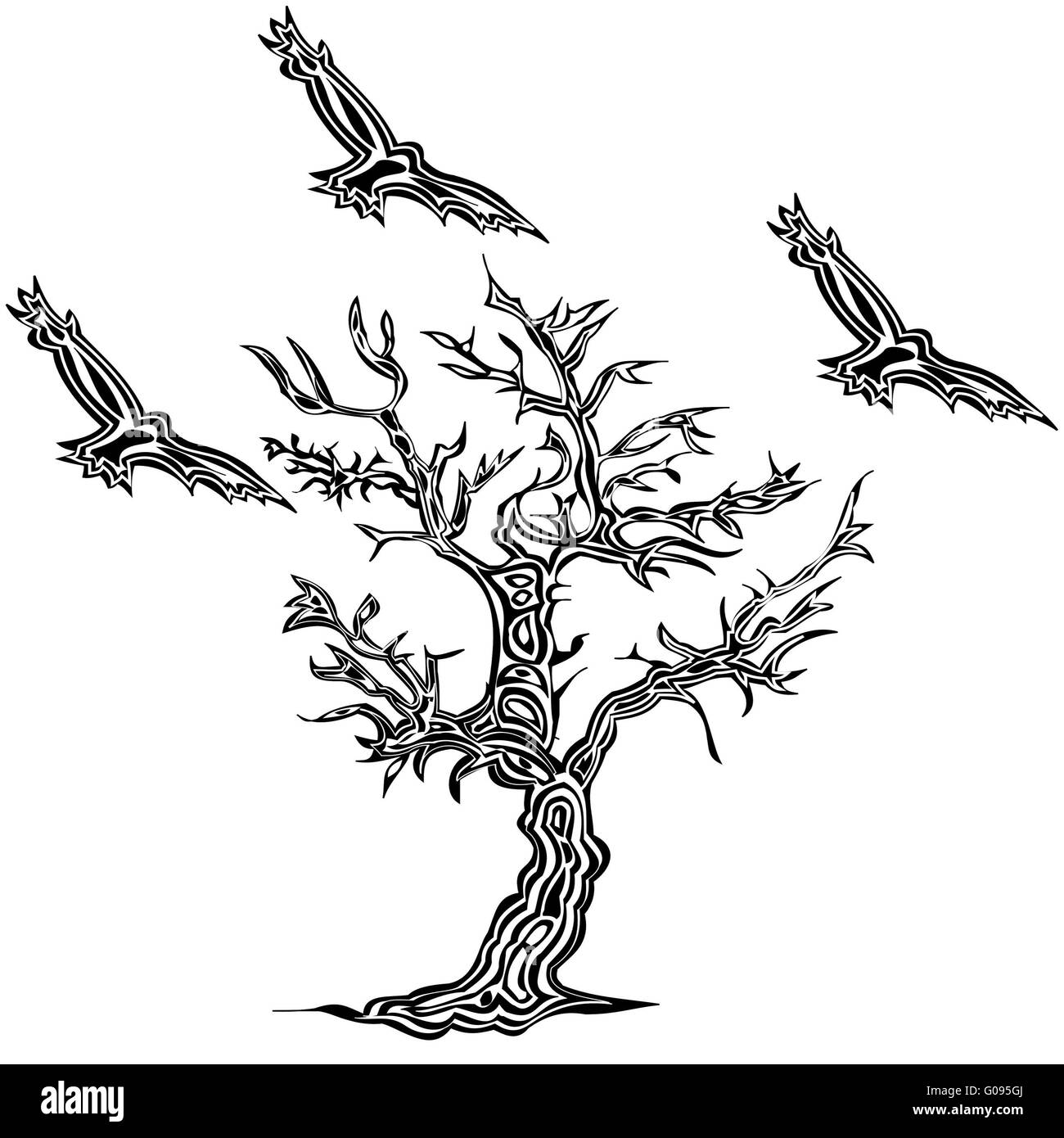 Baum und Vogel Tattoo-Stil Stockfoto