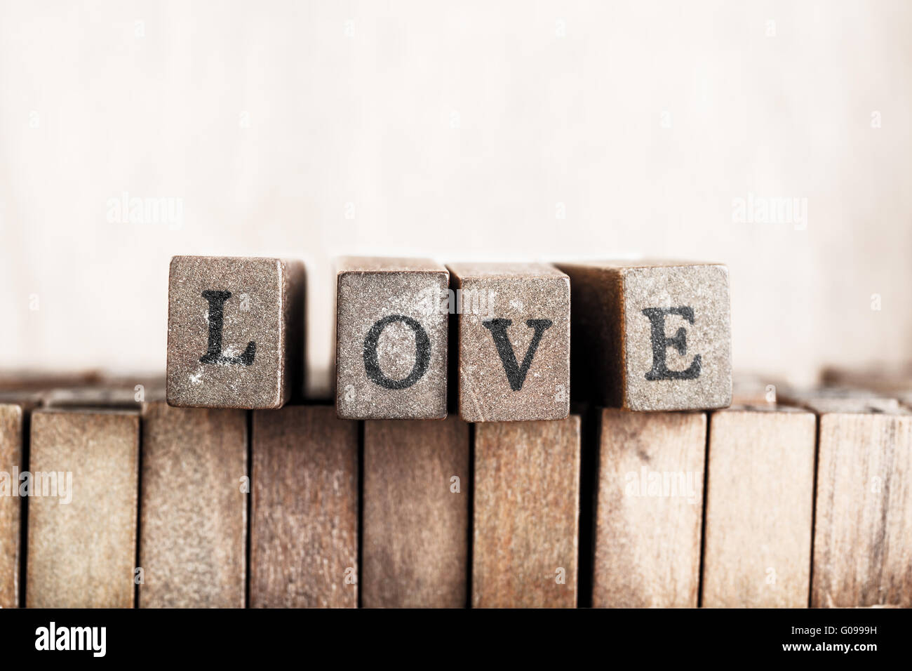 Holz Würfel Wort, Liebe machen Stockfoto