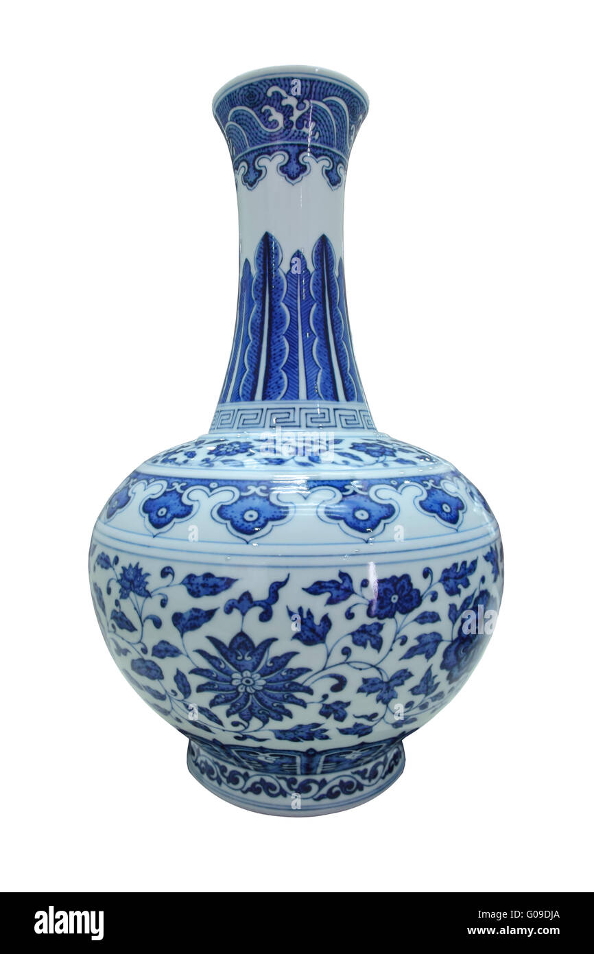 Blau und weiß mit Lotus Scroll glasierte vase Stockfoto