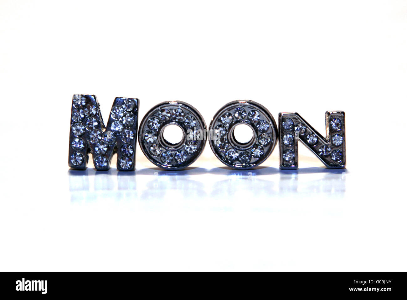 Wort Mond isoliert auf weißem Hintergrund Stockfoto