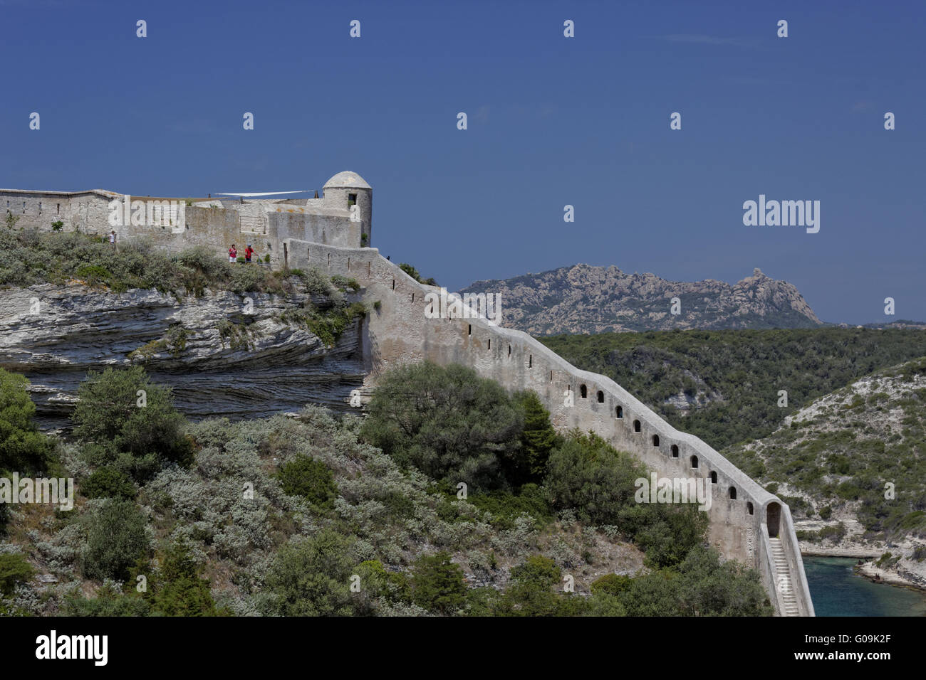 Die Mauern der Zitadelle von Bonifacio, Corsica Stockfoto