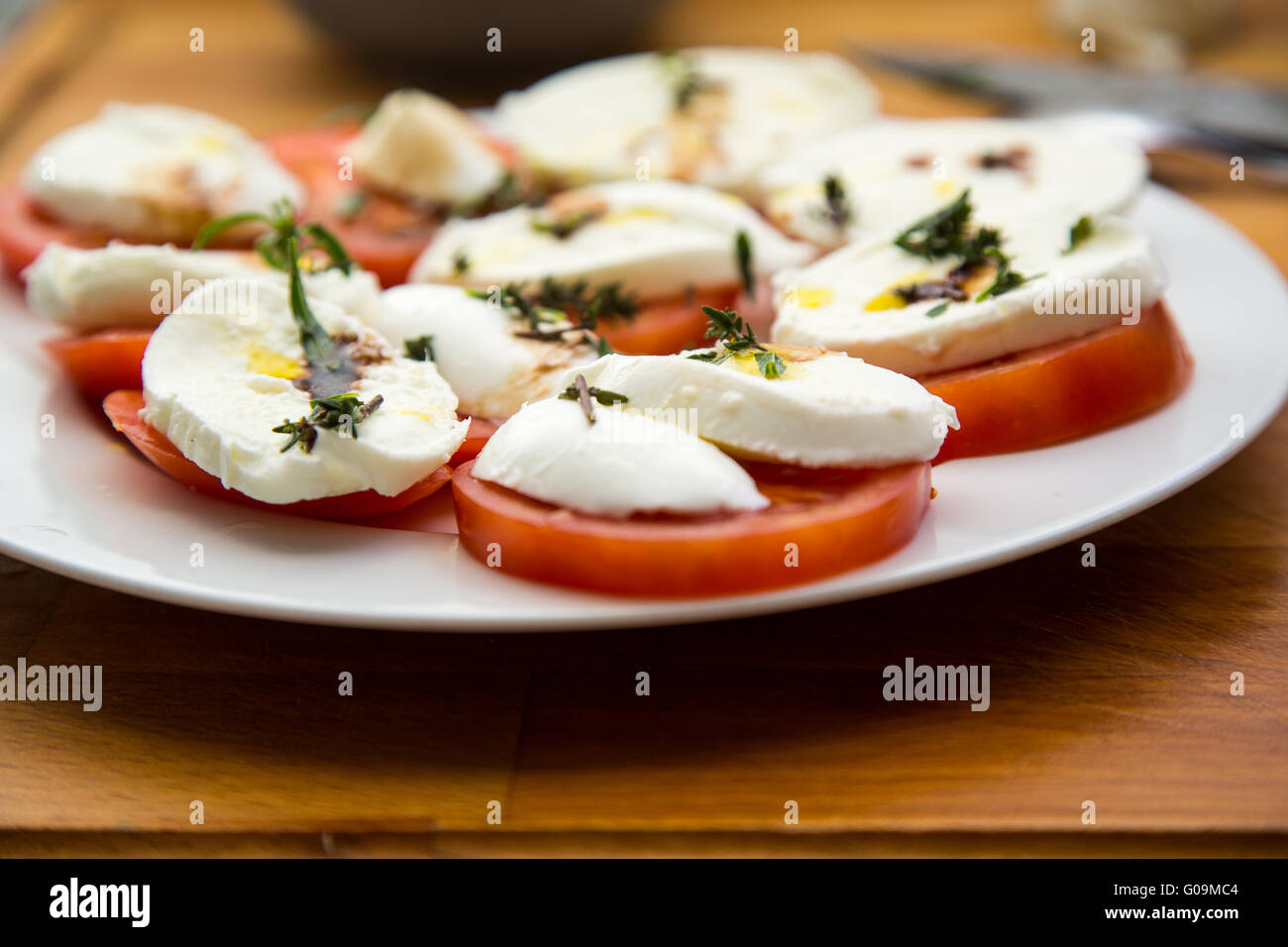 Tomate und Mozzarella Stockfoto