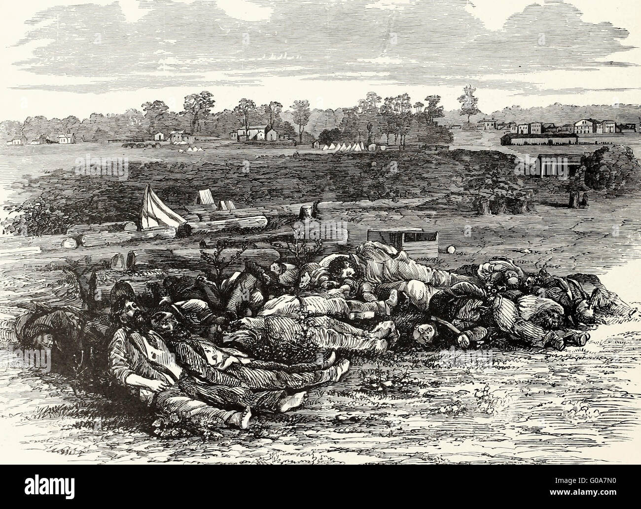 Schlacht von Corinth, Mississippi, 4. Oktober 1862 - Szene in den Kreisverkehren Fort Robinett nach dem Repulse die Eidgenossen. USA Bürgerkrieg Stockfoto