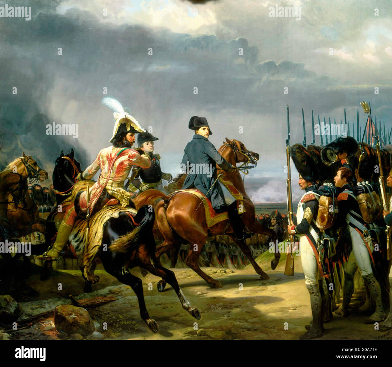 Zeigt Napoleon vor seinen Truppen bei der Schlacht von Jena-Auerstedt Bataille d'Iena. 14 Oktober 1806 Stockfoto