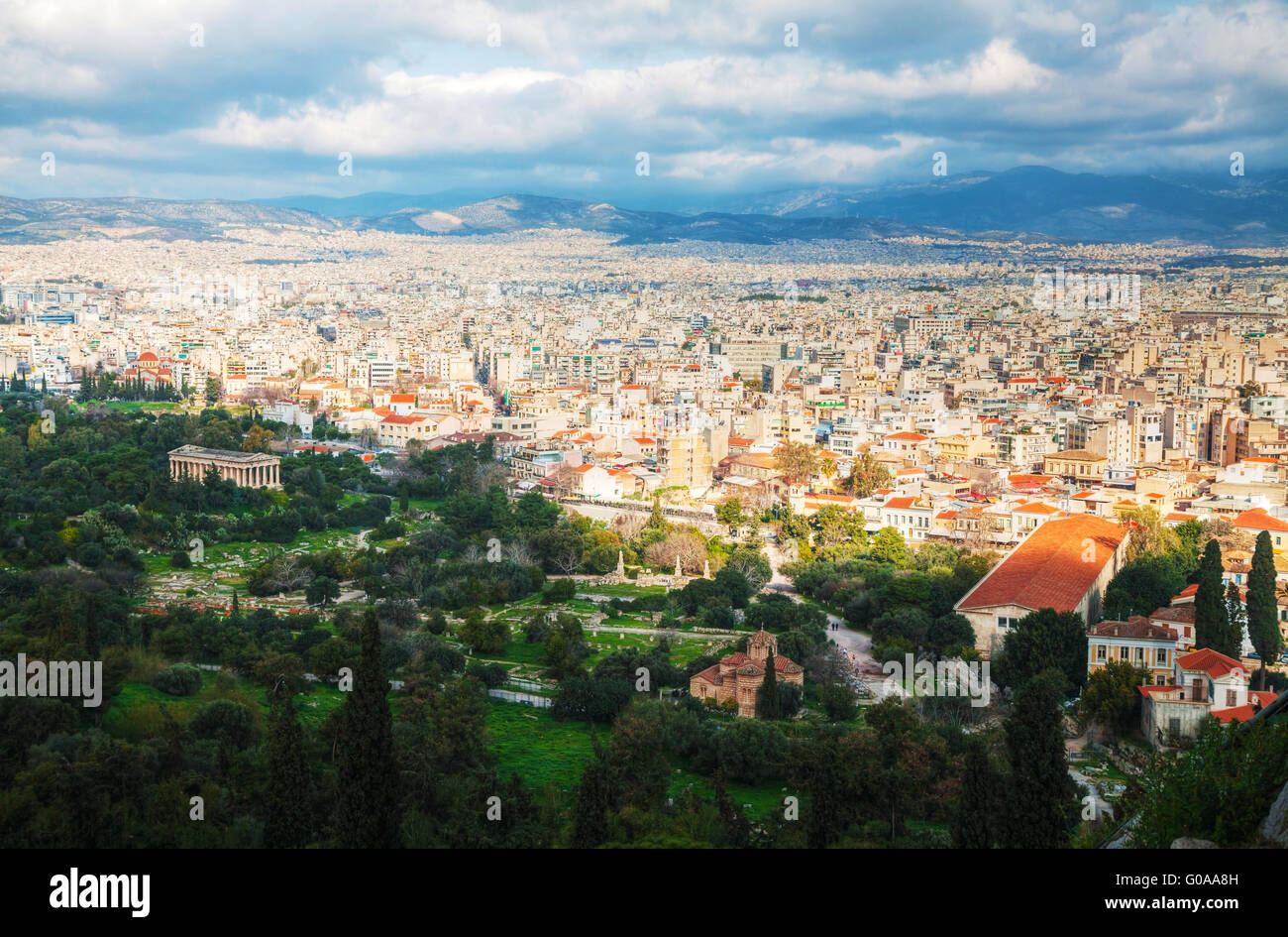 Malerische Aussicht von Athen mit antiken Agora Stockfoto