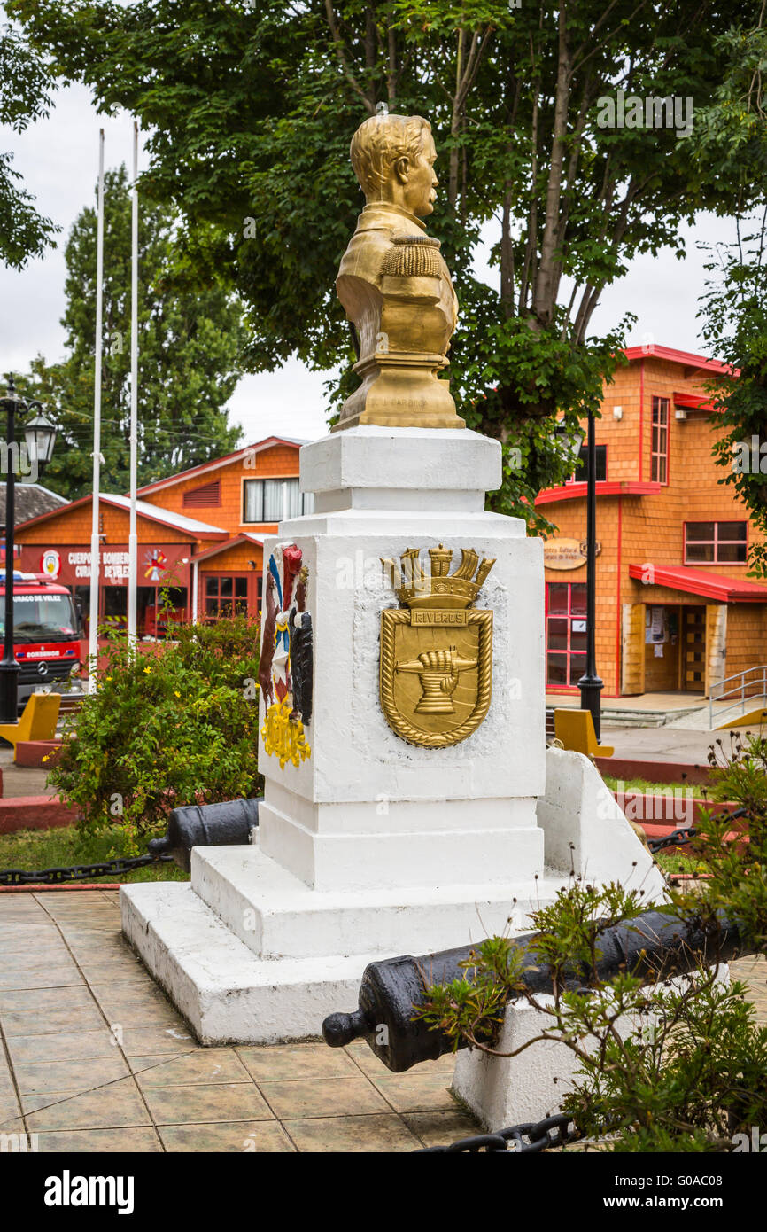 Ein Denkmal für José Galvarino Riveros in der Stadt Plaza Curco de Valez, Chile, Südamerika. Stockfoto