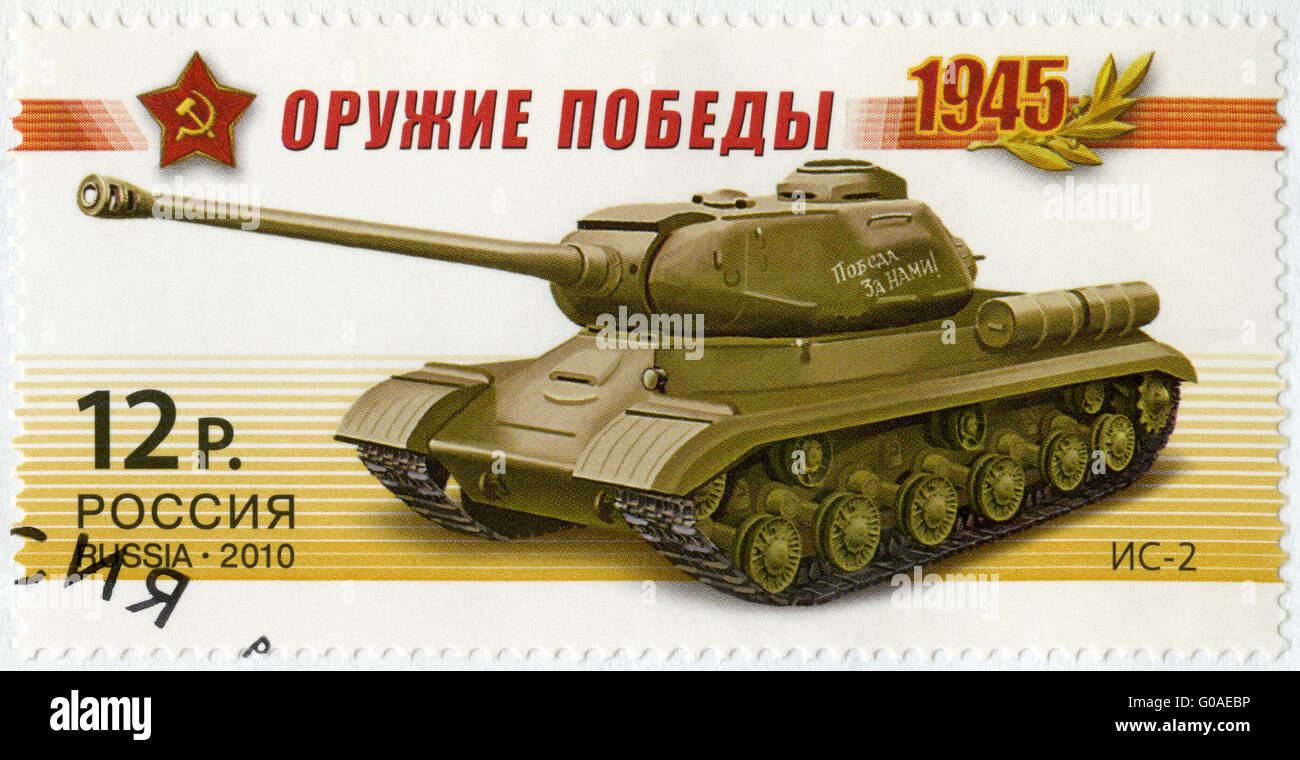 Russland - 2010: zeigt IS-2 Panzer, Serie Waffe des Sieges, Tanks, dem 65. Jahrestag des Sieges im großen Patrioti Stockfoto