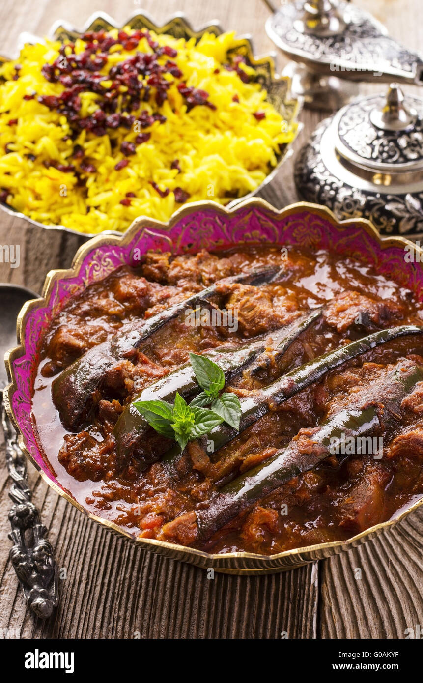 solange-e Badenjan - persischen Lamm-Eintopf mit Auberginen Stockfoto