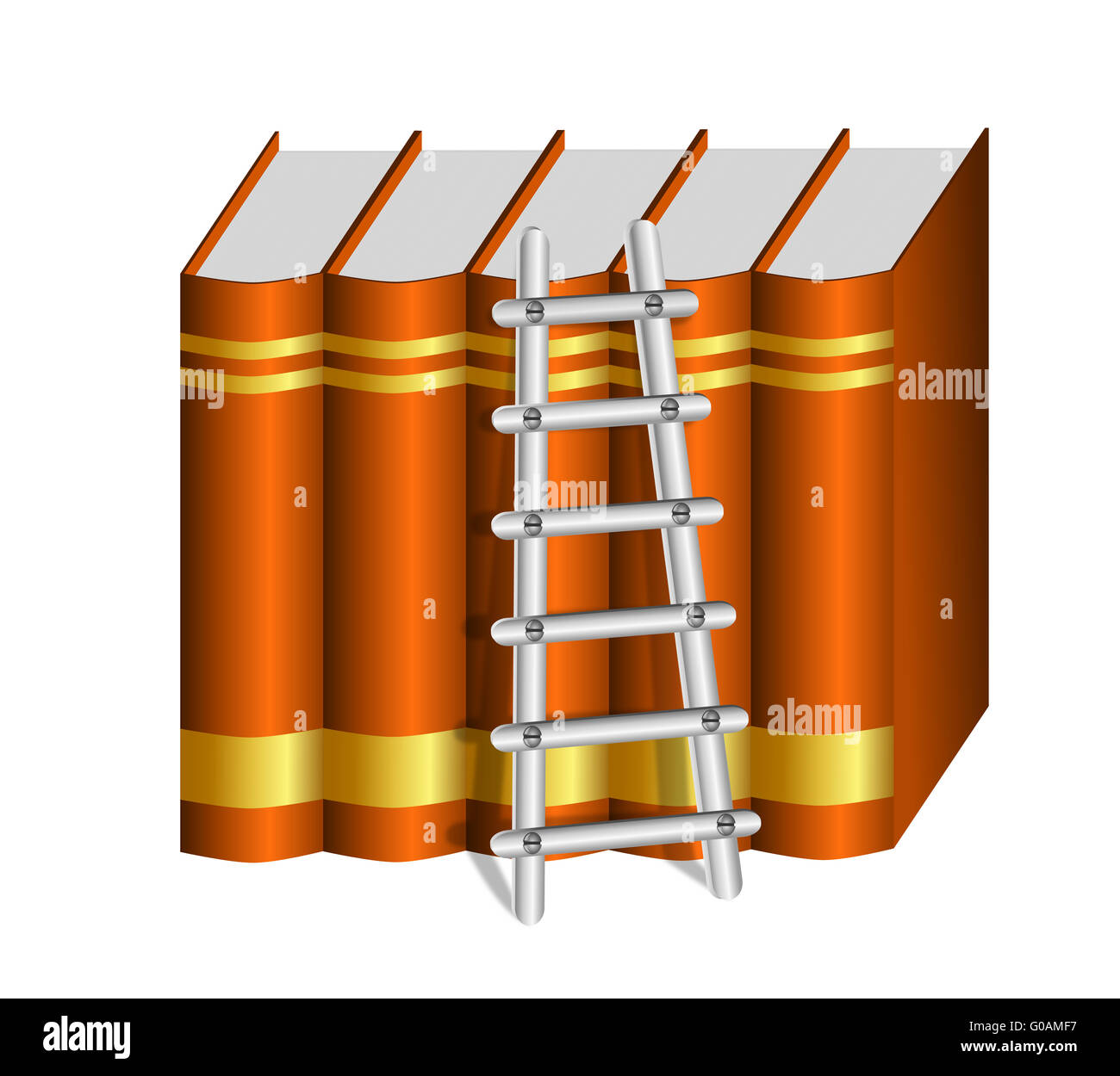 Leiter mit einer Reihe von braunen gebundene Bücher Stockfoto