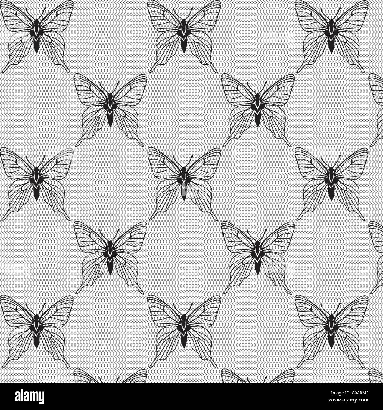 Schwarz / weiß mit Schmetterlingen auf der Voile nahtlose Stockfoto