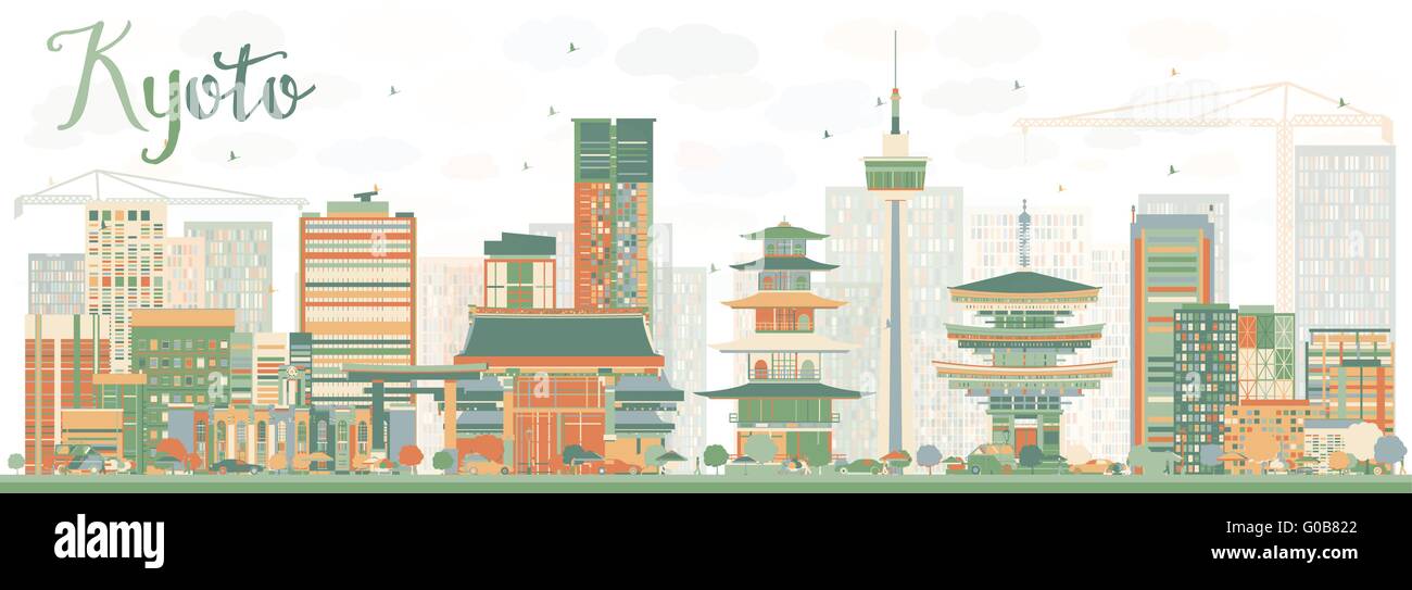 Abstrakte Kyoto Skyline mit Farbe Wahrzeichen. Vektor-Illustration. Geschäftsreisen oder Tourismus-Konzept Stock Vektor