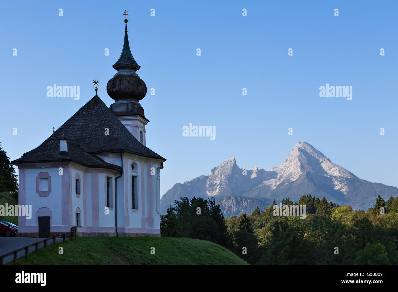 Wallfahrtskirche und Watzmann Stockfoto