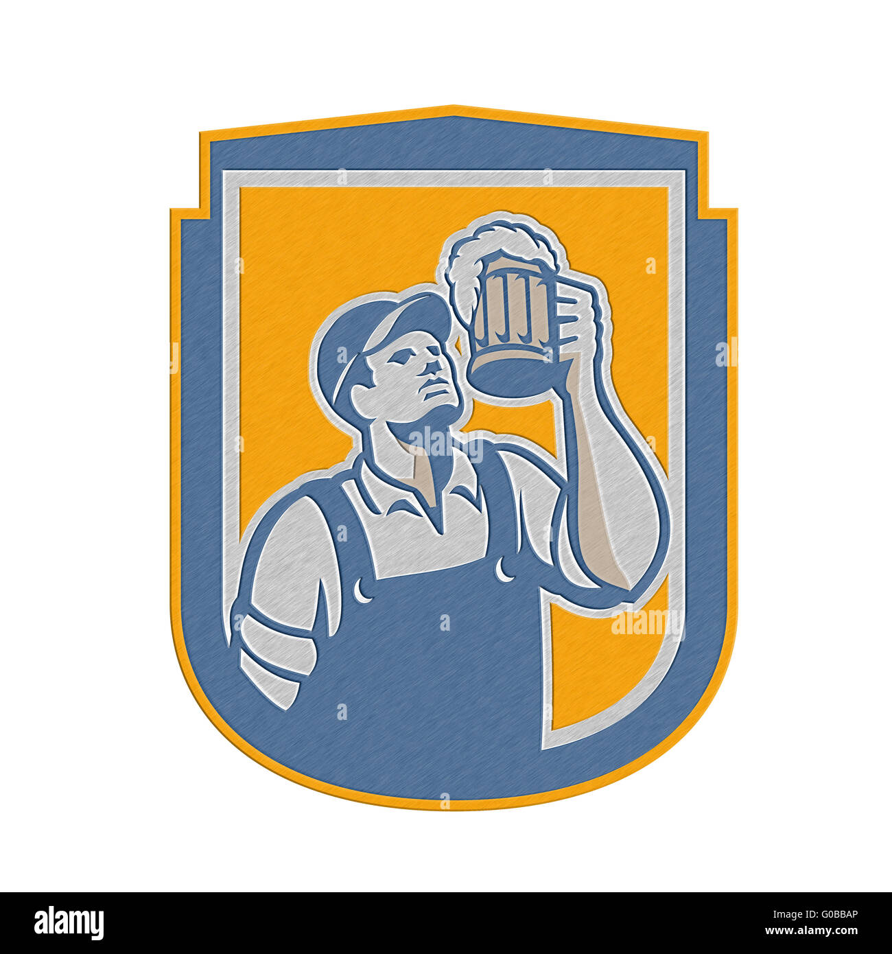 Metallische Barkeeper Toast Bier Becher Schild Retro Stockfoto