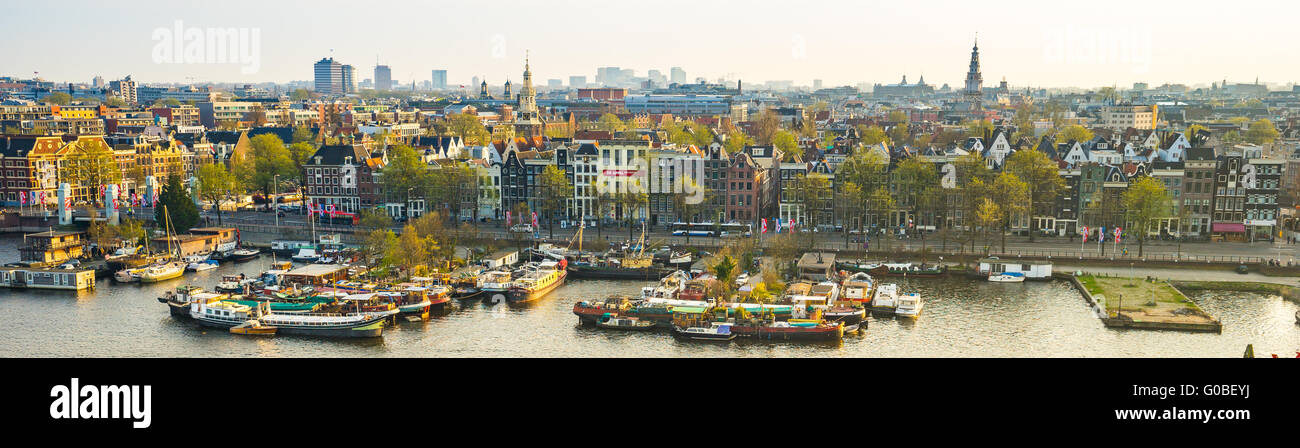 Panorama Ansicht der Stadt Amsterdam in den Niederlanden. Stockfoto
