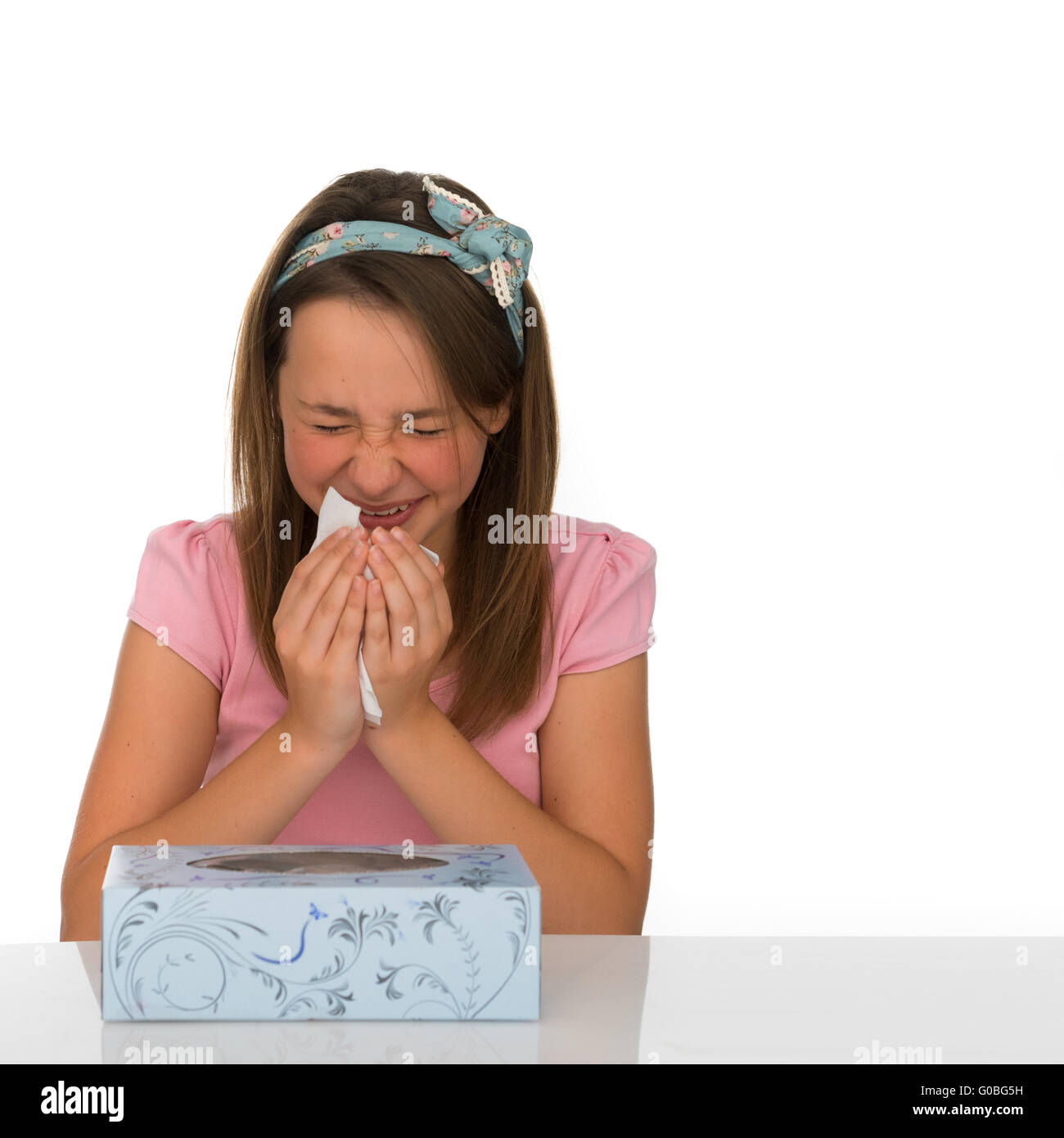 Junge Mädchen leiden unter einer Erkältung oder Heuschnupfen Stockfoto