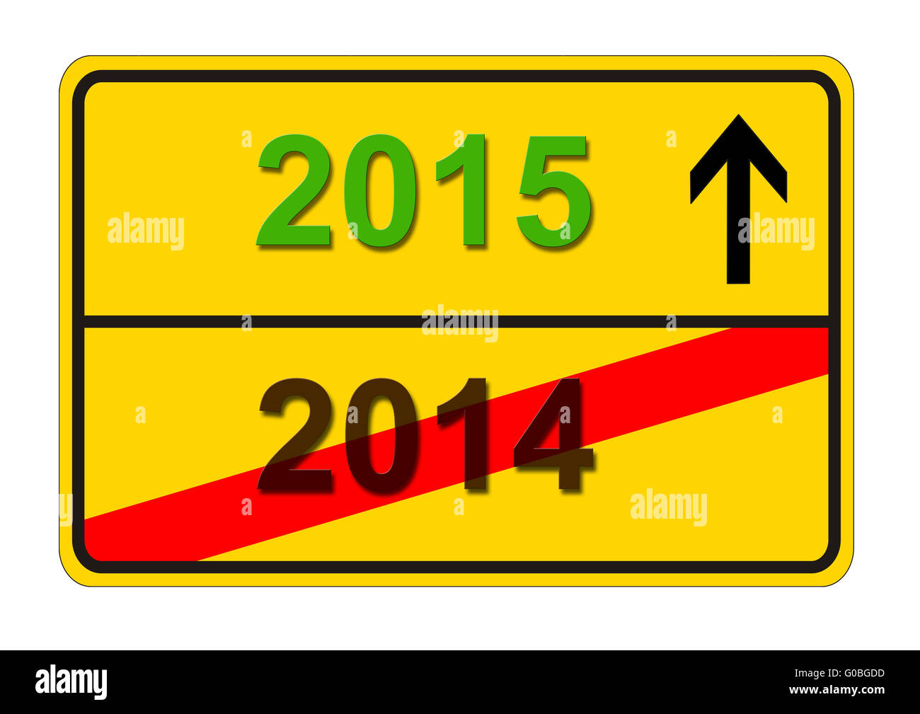 Verkehr Zeichen zeigt ändern sich ab dem Jahr 2014 und 2015 Stockfoto