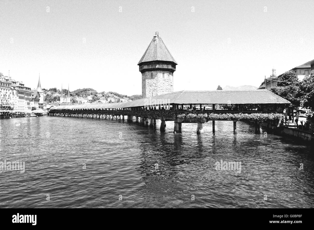 Kapellbrücke Luzern Schweiz schwarz / weiß Stockfoto