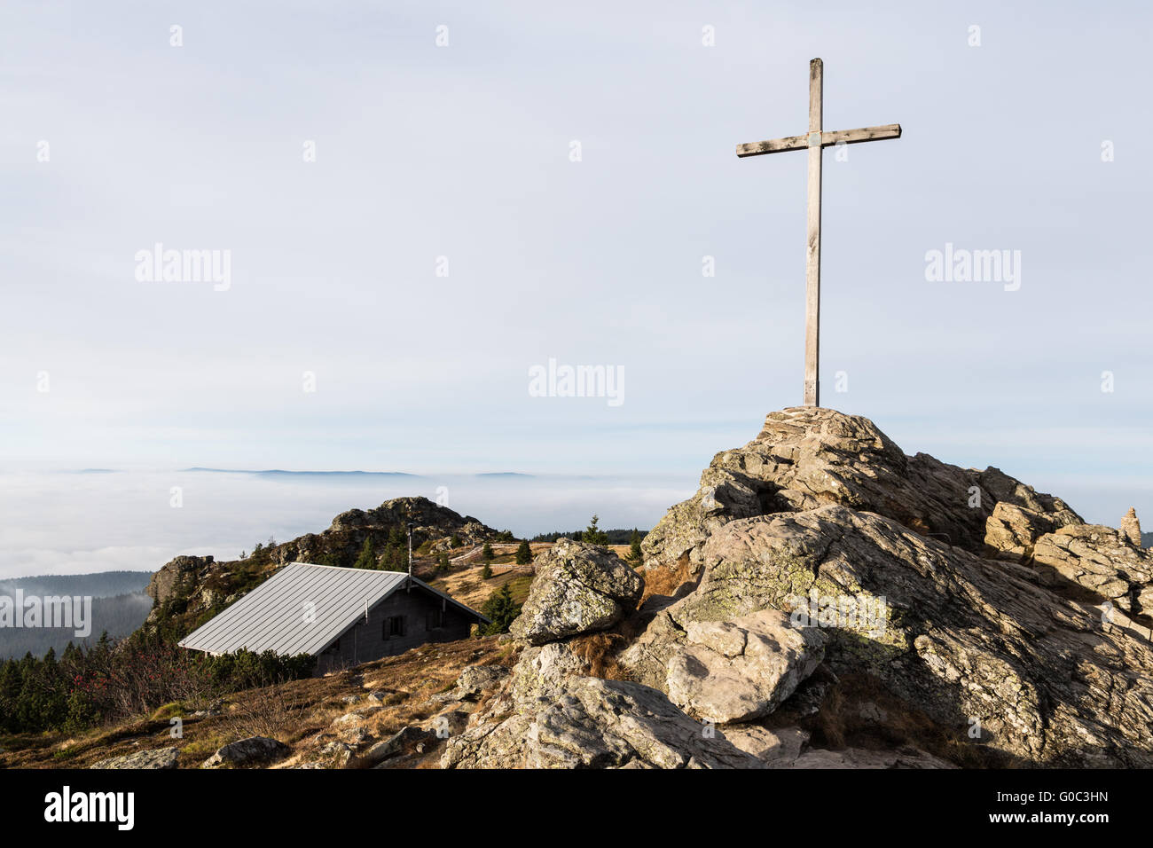 Der Mt. Grosser Arber Gipfelkreuz Stockfoto