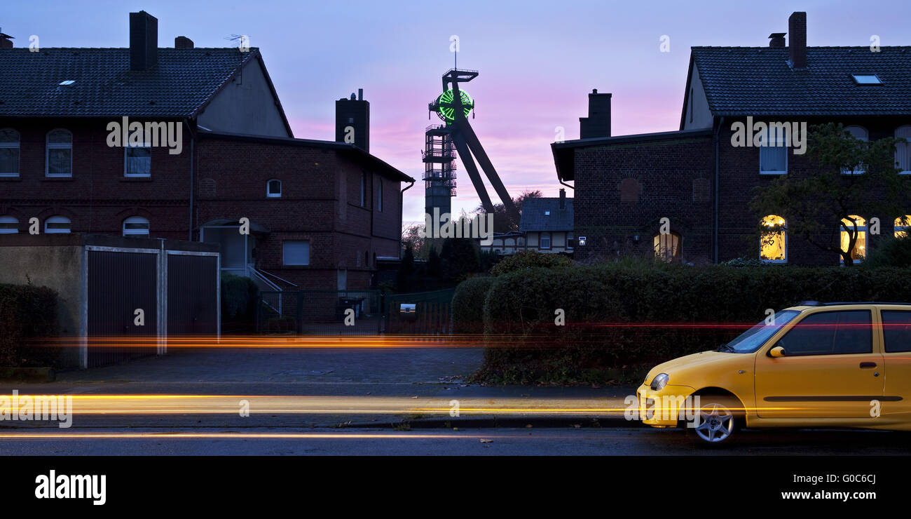 Beleuchtete Schachtturm, Recklinghausen, Deutschland Stockfoto