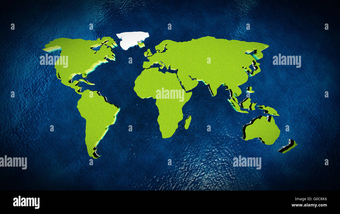 Karte der Welt im blauen Ozean Stockfoto